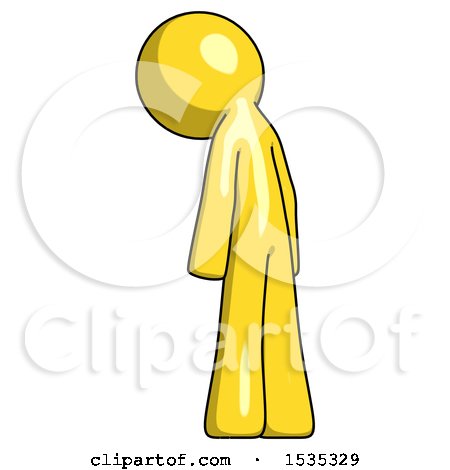 Yellow Design Mascot Man Depressed with Head Down, Back to Viewer, Left by Leo Blanchette