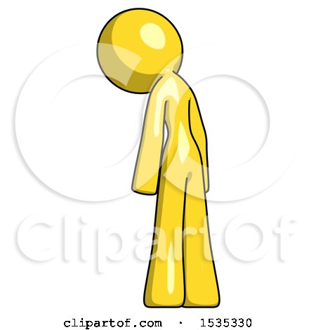 Yellow Design Mascot Woman Depressed with Head Down, Back to Viewer, Left by Leo Blanchette