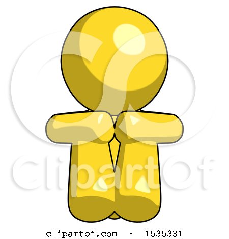 Yellow Design Mascot Man Sitting with Head down Facing Forward by Leo Blanchette