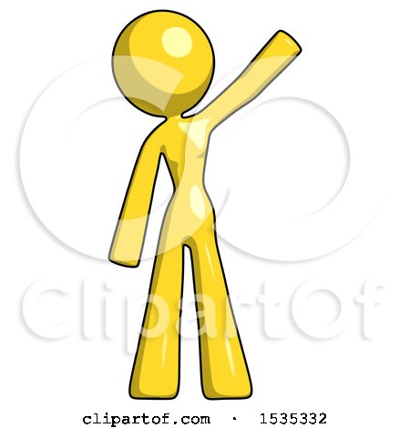 Yellow Design Mascot Woman Waving Emphatically with Left Arm by Leo Blanchette