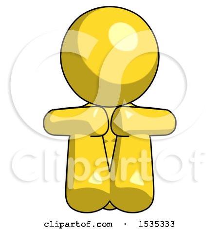 Yellow Design Mascot Woman Sitting with Head down Facing Forward by Leo Blanchette