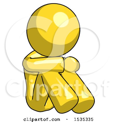 Yellow Design Mascot Woman Sitting with Head down Facing Angle Right by Leo Blanchette