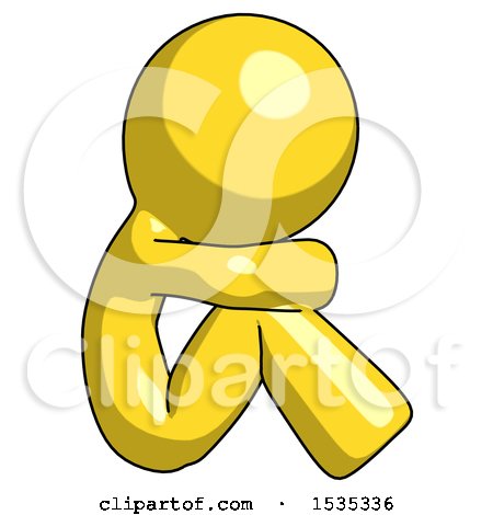 Yellow Design Mascot Man Sitting with Head down Facing Sideways Right by Leo Blanchette
