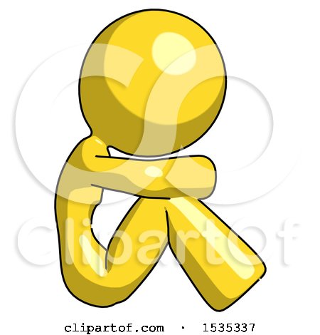 Yellow Design Mascot Woman Sitting with Head down Facing Sideways Right by Leo Blanchette