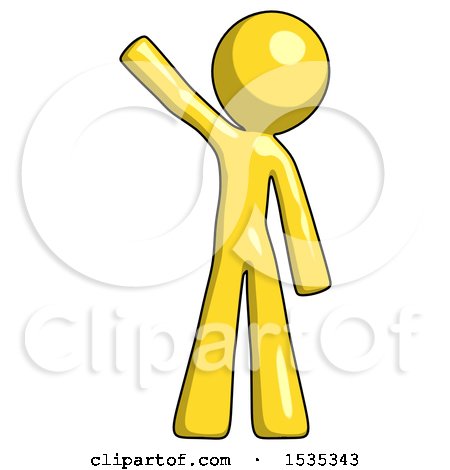 Yellow Design Mascot Man Waving Emphatically with Right Arm by Leo Blanchette