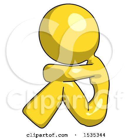 Yellow Design Mascot Woman Sitting with Head down Facing Sideways Left by Leo Blanchette