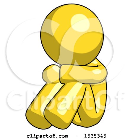 Yellow Design Mascot Man Sitting with Head down Facing Angle Left by Leo Blanchette