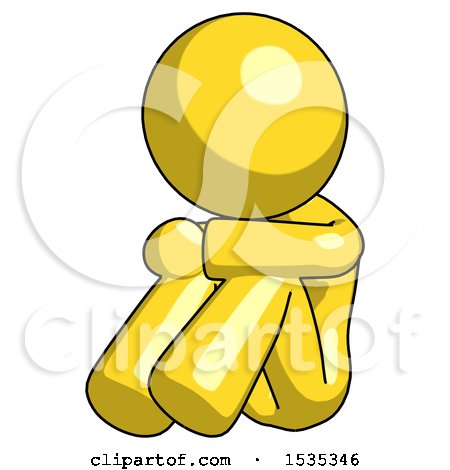 Yellow Design Mascot Woman Sitting with Head down Facing Angle Left by Leo Blanchette