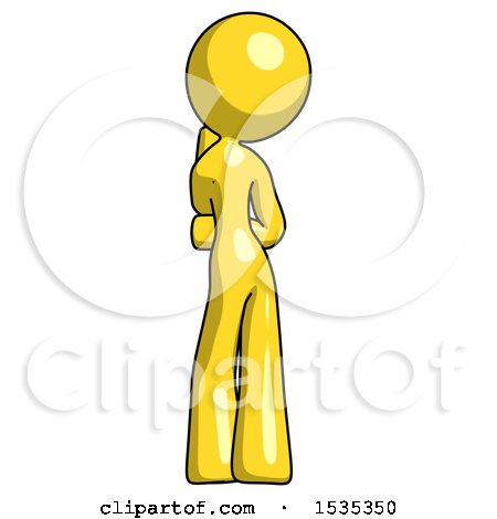 Yellow Design Mascot Woman Thinking, Wondering, or Pondering, Rear View by Leo Blanchette