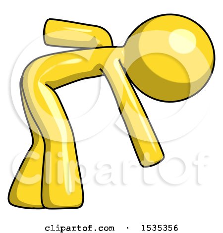 Yellow Design Mascot Man Picking Something up Bent over by Leo Blanchette
