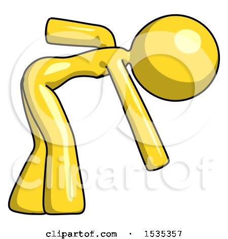Yellow Design Mascot Woman Bent over Picking Something up by Leo Blanchette