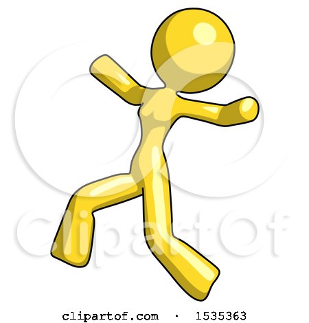 Yellow Design Mascot Woman Running Away in Hysterical Panic Direction Left by Leo Blanchette