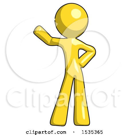 Yellow Design Mascot Man Waving Right Arm with Hand on Hip by Leo Blanchette