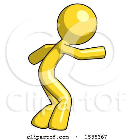 Yellow Design Mascot Man Sneaking While Reaching for Something by Leo Blanchette