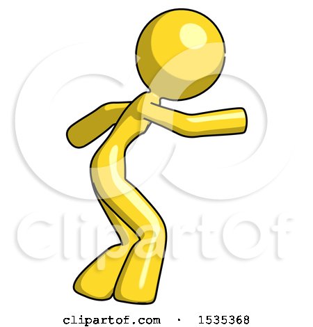 Yellow Design Mascot Woman Sneaking While Reaching for Something by Leo Blanchette