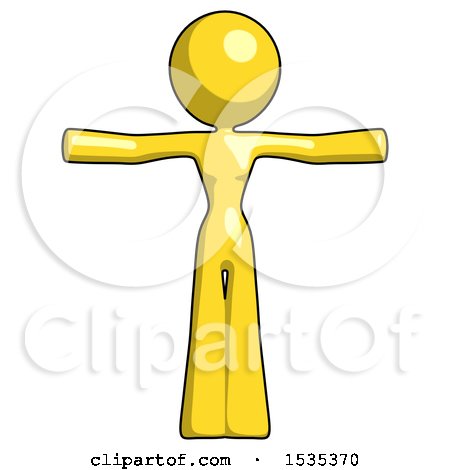 Yellow Design Mascot Woman T-Pose Arms up Standing by Leo Blanchette