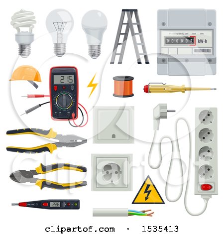 Clipart of Electrical Tools and Items - Royalty Free Vector Illustration by Vector Tradition SM