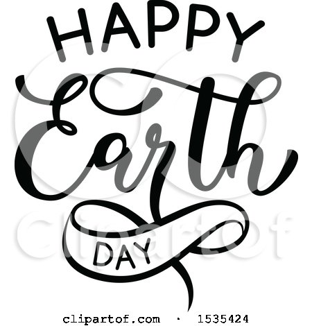 Clipart of a Black and White Happy Earth Day Text Design - Royalty Free Vector Illustration by Vector Tradition SM