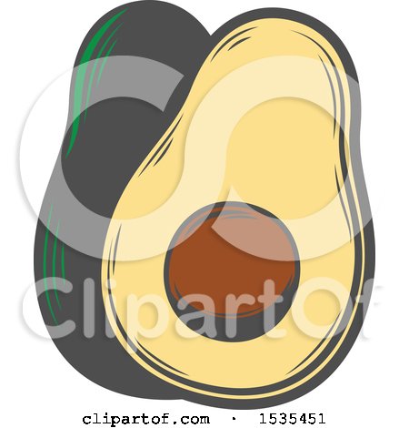 Clipart of a Halved and Whole Avocado, in Retro Style - Royalty Free Vector Illustration by Vector Tradition SM
