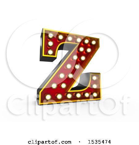 Clipart of a 3d Illuminated Theater Styled Vintage Letter Z, on a White Background - Royalty Free Illustration by stockillustrations