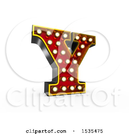 Clipart of a 3d Illuminated Theater Styled Vintage Letter Y, on a White Background - Royalty Free Illustration by stockillustrations