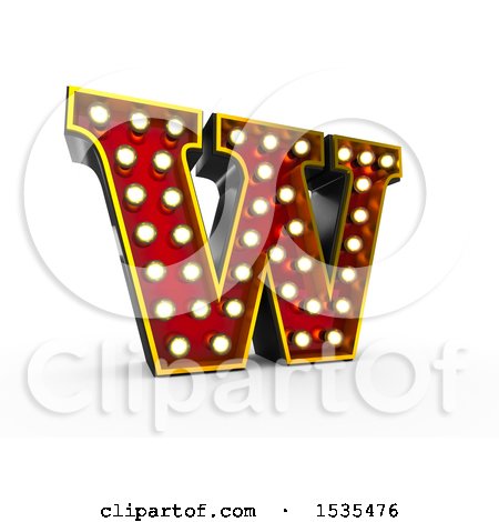 Clipart of a 3d Illuminated Theater Styled Vintage Letter W, on a White Background - Royalty Free Illustration by stockillustrations