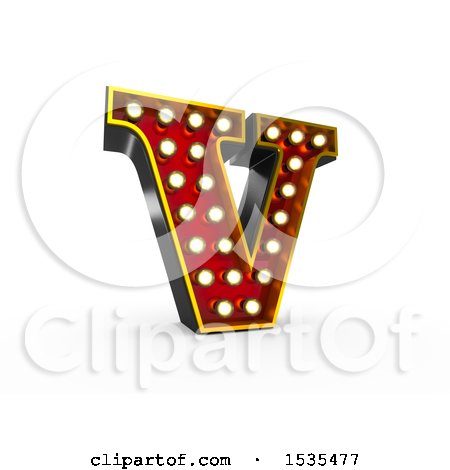Clipart of a 3d Illuminated Theater Styled Vintage Letter V, on a White Background - Royalty Free Illustration by stockillustrations