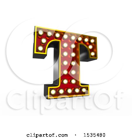 Clipart of a 3d Illuminated Theater Styled Vintage Letter T, on a White Background - Royalty Free Illustration by stockillustrations