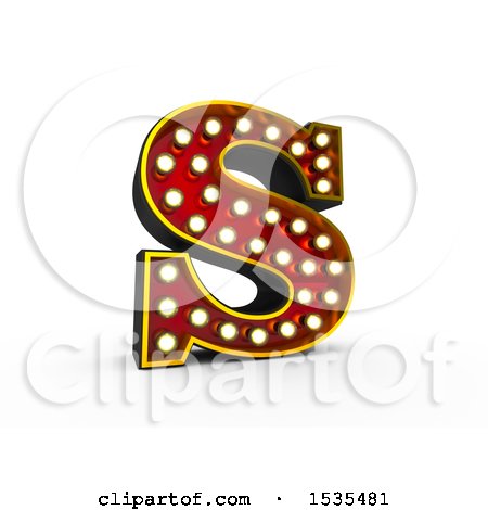 Clipart of a 3d Illuminated Theater Styled Vintage Letter S, on a White Background - Royalty Free Illustration by stockillustrations