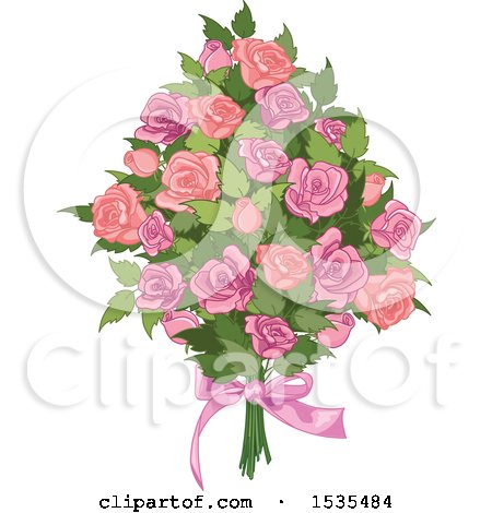 Clipart of a Bouquet of Pink Roses - Royalty Free Vector Illustration by Pushkin