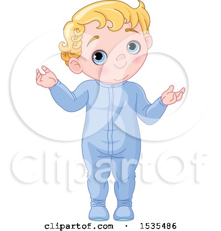 Clipart of a Blue Eyed Blond Haired Baby Boy Standing in His Pajamas - Royalty Free Vector Illustration by Pushkin