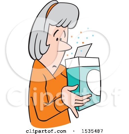 Clipart of a Cartoon White Woman Examining the Contents of a Product Box - Royalty Free Vector Illustration by Johnny Sajem