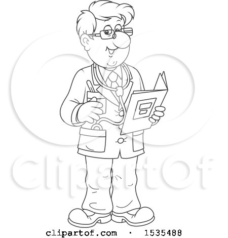 Clipart of a Black and White Friendly Male Doctor Holding a Folder and Talking - Royalty Free Vector Illustration by Alex Bannykh