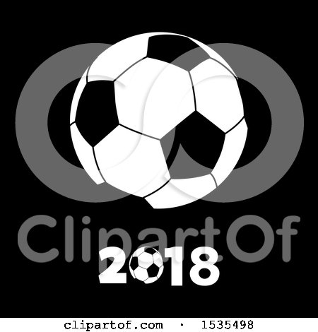 Clipart of a Soccer Ball with 2018 on a Black Background - Royalty Free Vector Illustration by elaineitalia