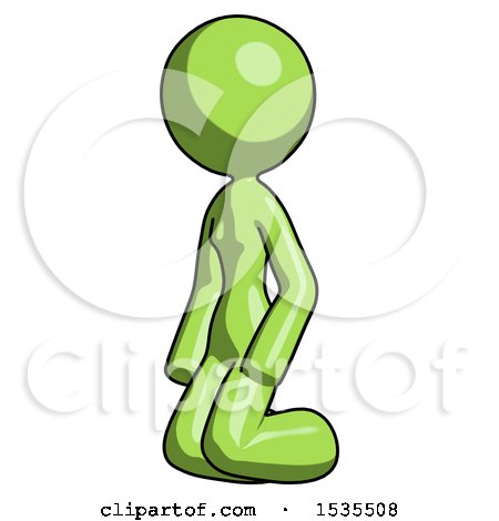 Green Design Mascot Woman Kneeling Angle View Left by Leo Blanchette