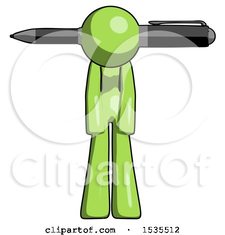 Green Design Mascot Woman Pen Stuck Through Head by Leo Blanchette