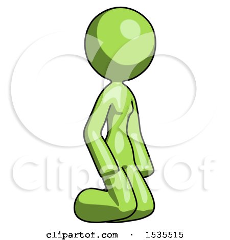 Green Design Mascot Woman Kneeling Angle View Right by Leo Blanchette