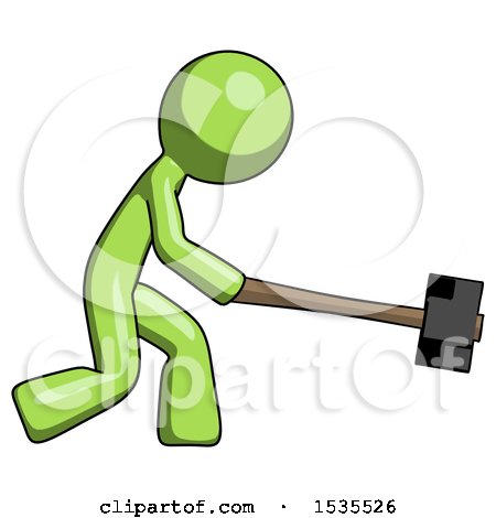 Green Design Mascot Man Hitting with Sledgehammer, or Smashing Something by Leo Blanchette
