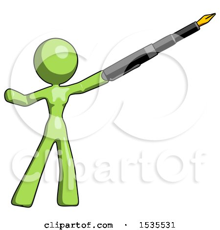 Green Design Mascot Woman Pen Is Mightier Than the Sword Calligraphy Pose by Leo Blanchette