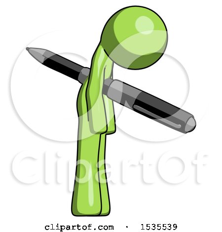 Green Design Mascot Man Impaled Through Chest with Giant Pen by Leo Blanchette