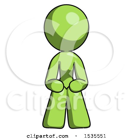 Green Design Mascot Woman Squatting Facing Front by Leo Blanchette