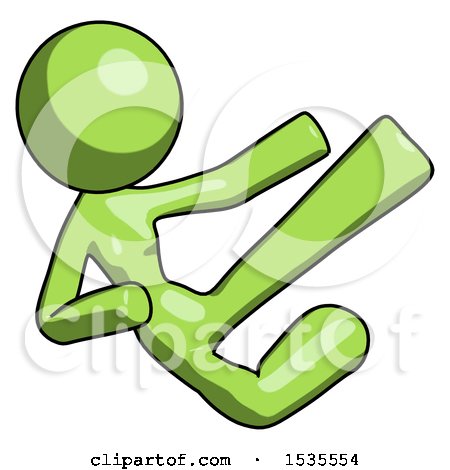 Green Design Mascot Woman Flying Ninja Kick Right by Leo Blanchette