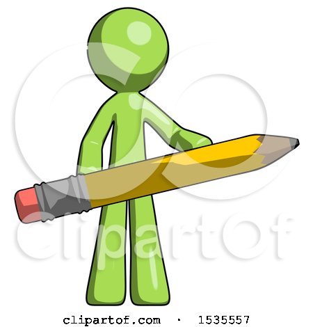 Green Design Mascot Man Writer or Blogger Holding Large Pencil by Leo Blanchette