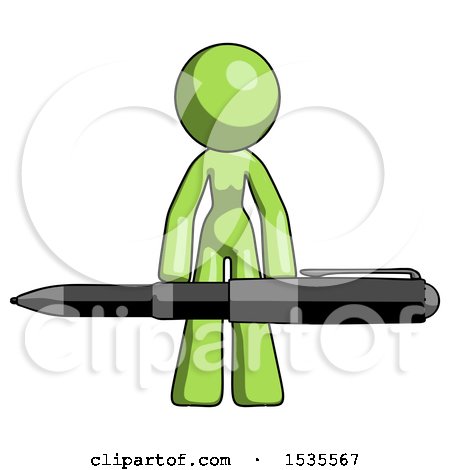 Green Design Mascot Woman Lifting a Giant Pen like Weights by Leo Blanchette