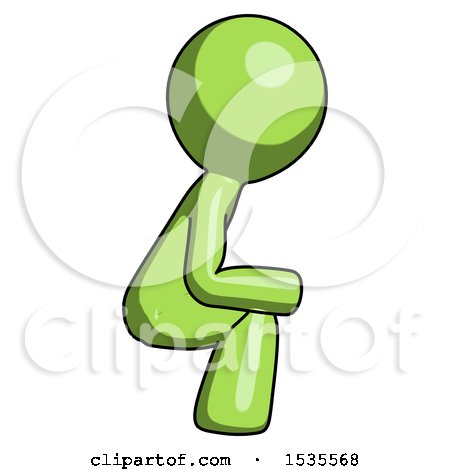 Green Design Mascot Man Squatting Facing Right by Leo Blanchette