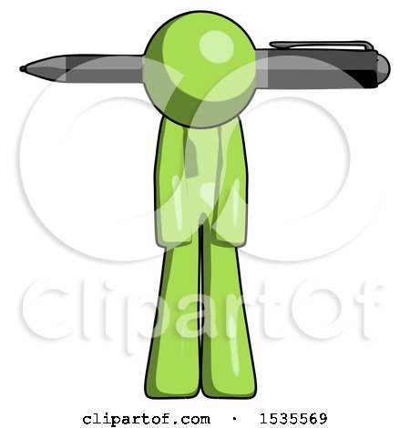 Green Design Mascot Man Head Impaled with Pen by Leo Blanchette
