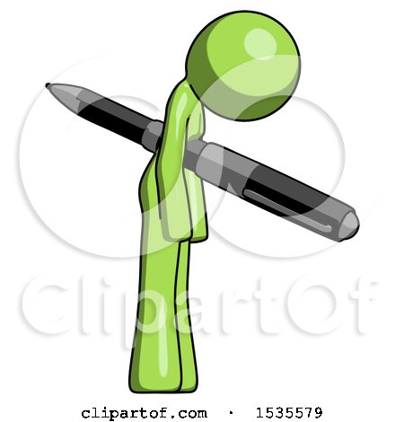 Green Design Mascot Woman Impaled Through Chest with Giant Pen by Leo Blanchette