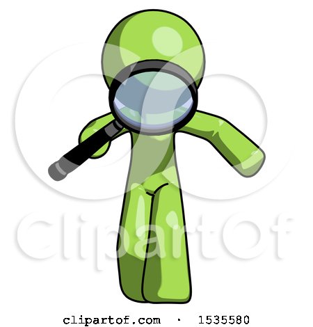Green Design Mascot Man Looking down Through Magnifying Glass by Leo Blanchette