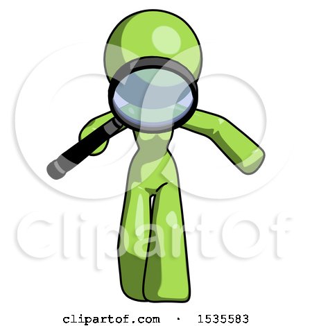Green Design Mascot Woman Looking down Through Magnifying Glass by Leo Blanchette