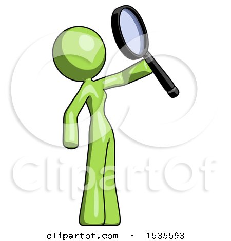 Green Design Mascot Woman Inspecting with Large Magnifying Glass Facing up by Leo Blanchette
